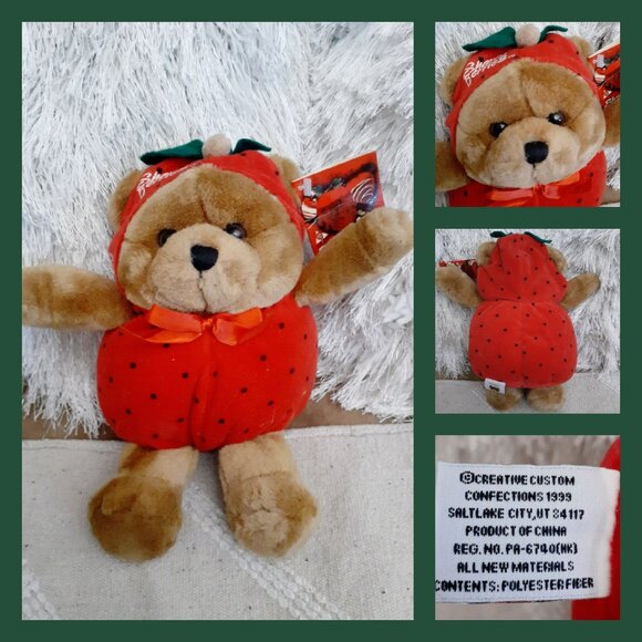 NEW! SHARI'S BERRIES PLUSH TEDDY BEAR IN STRAWBERRY COSTUME 10" VINTAGE 1999 - Picture 1 of 6